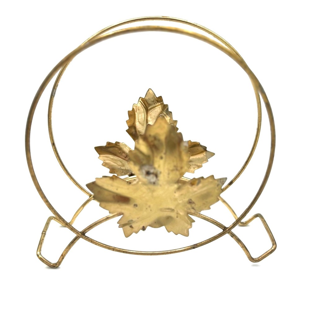 Vintage Napkin Holder Leaf Design Gold Tone Metal Wire Frame Patina MCM Decor